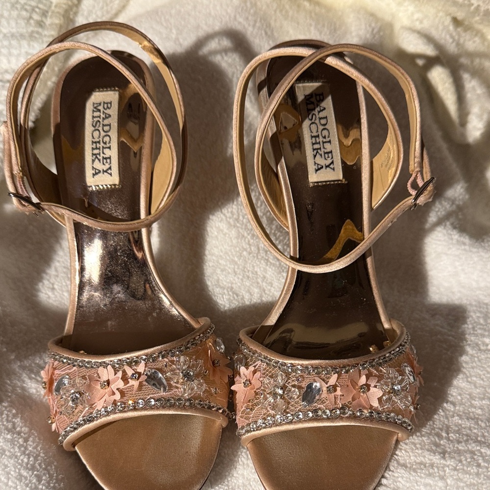 Badgley Mischka Nude Embellished Heels
